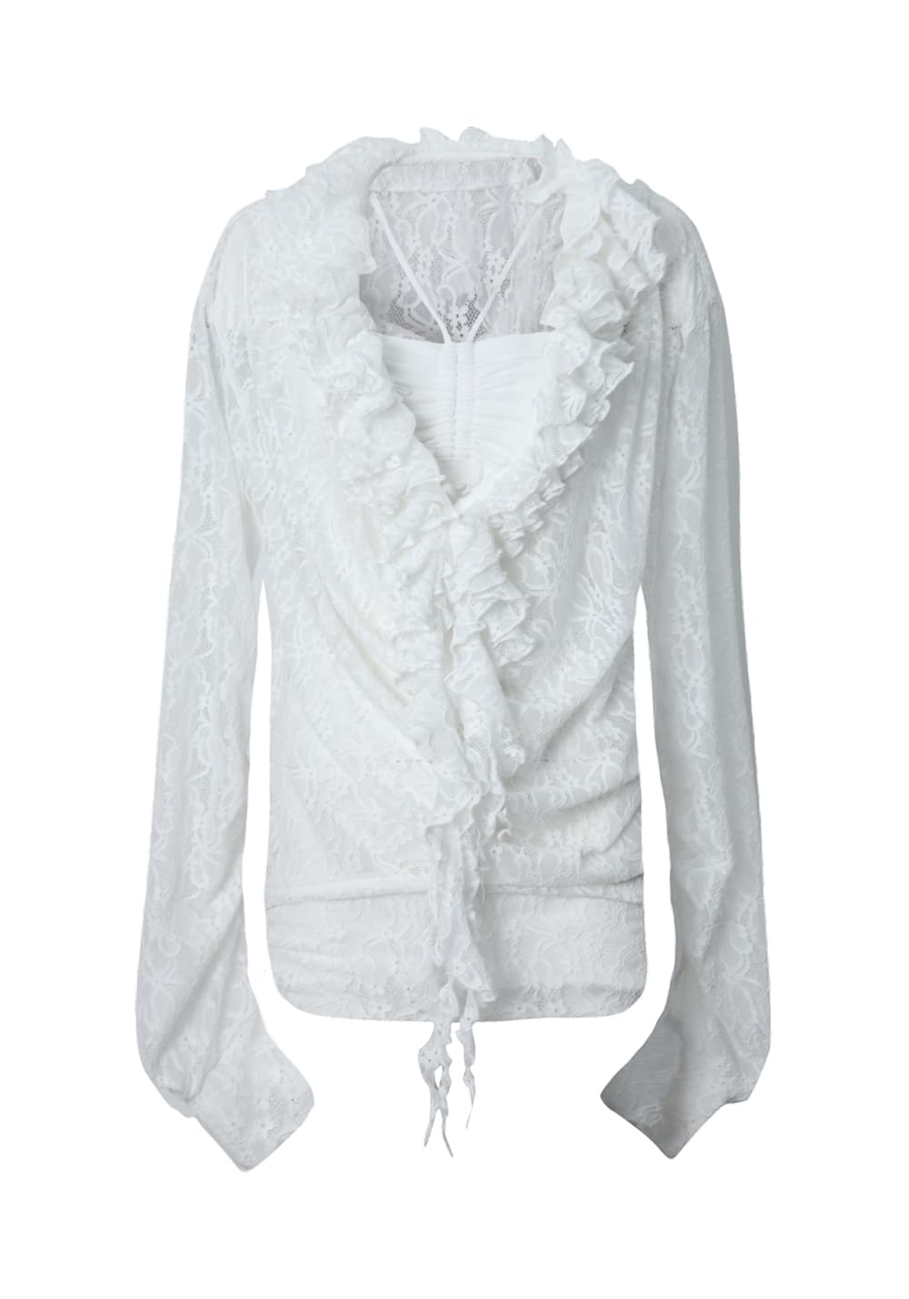 DOUBLEPUNCH丨Romantic Ruffle Lace Top with Draped V-Neck - PSYLOS 1, DOUBLEPUNCH丨Romantic Ruffle Lace Top with Draped V-Neck, Blouses, DOUBLEPUNCH, PSYLOS 1